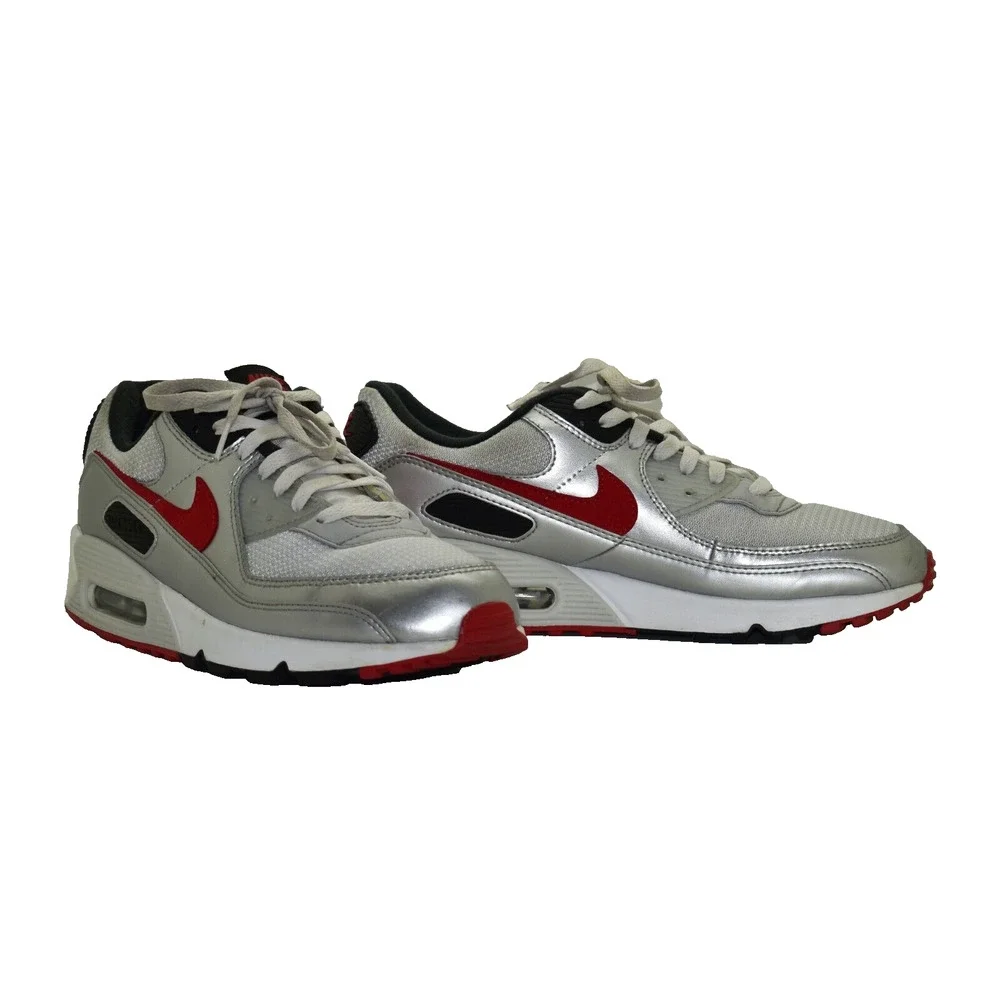 B2 Auth NIKE AIR MAX 90 Silver Bullet Red Running Shoes DX4233-001 Size 10.5